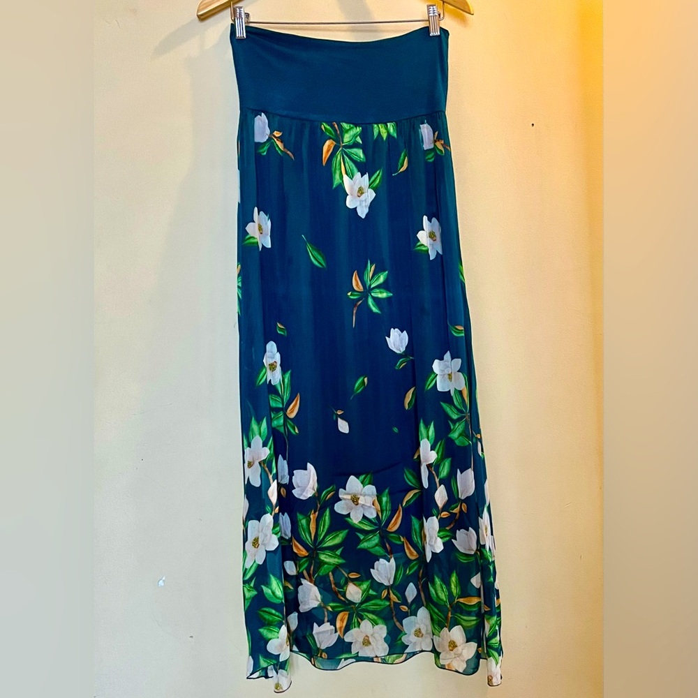 ELENA BALDI Silk Blend Fliral Maxi Skirt